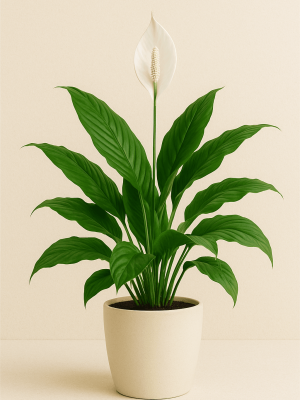 Peace Lily (Spathiphyllum) Peace lily with glossy green leaves and white blooms purifying indoor air in a modern home