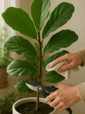Pruning and cleaning a Fiddle Leaf Fig Pruning and cleaning fiddle-leaf fig leaves.
