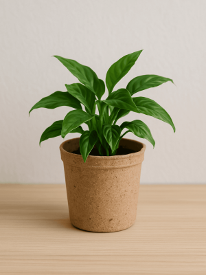 Indoor plant in recycled eco-friendly container Eco-friendly indoor plant in a recycled container for sustainable home gardening.